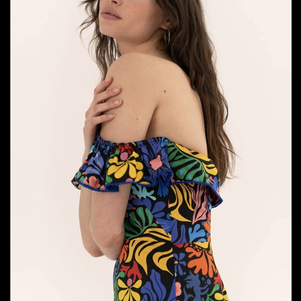 Borgo de Nor Nalani Off The Shoulder Mini Dress XS Colorful Ruffles Mermaid Sea